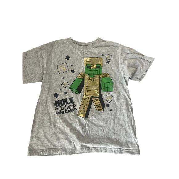 Mojang Boys Gray Graphic Short Sleeve Crew Neck T-Shirt Youth Size Medium - Picture 2 of 5